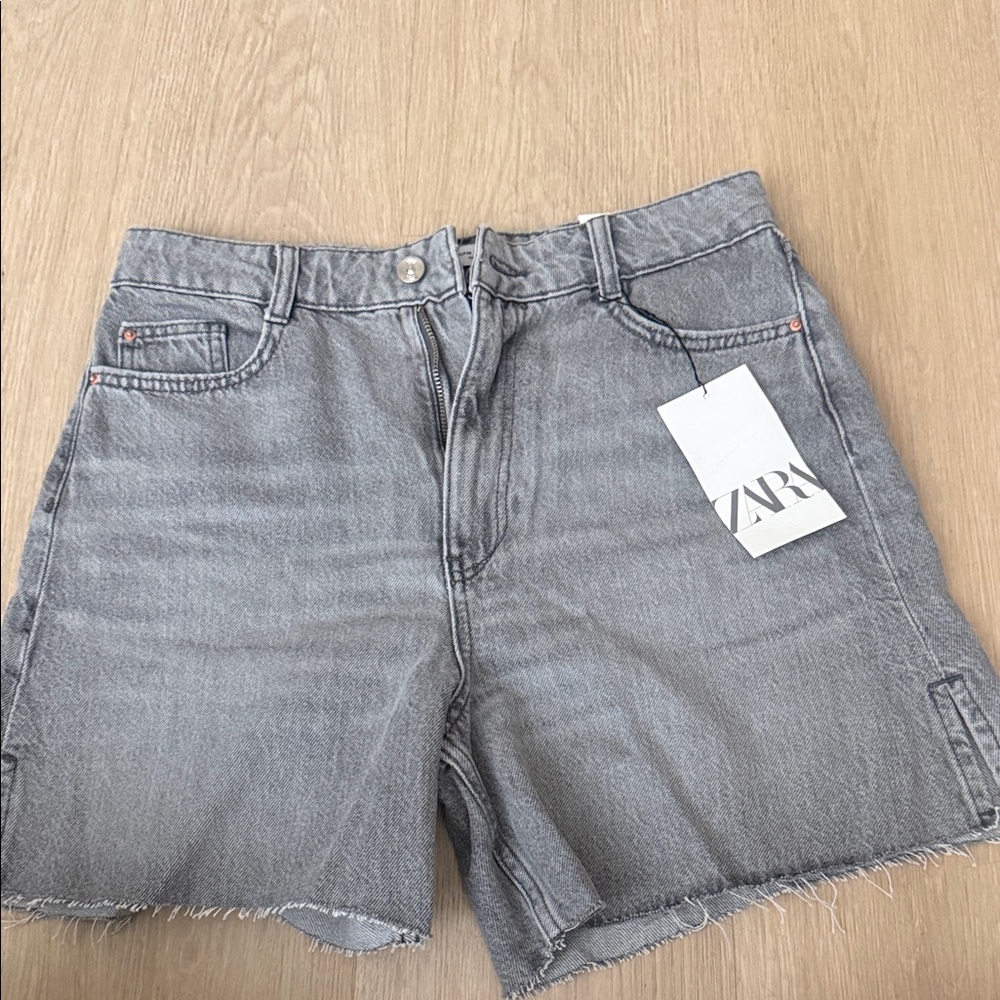 Zara Washed Grey Denim Cutoff Shorts